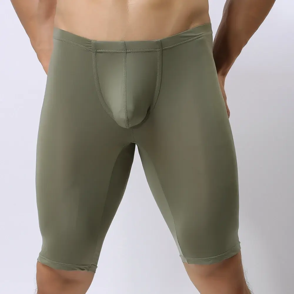 Ropa interior ultrafina para hombre, Bóxer transparente para esculpir, media longitud, sólido, bolsa convexa en U, ropa interior larga para hombre — image 6