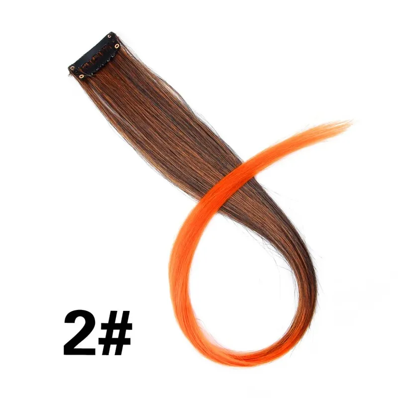 Synthetic Leeons Clip In one Pieces Hair Extensions Heat Resistant Hairpieces Rainbow Ombre Hair Extensions Fake Long Hair Women