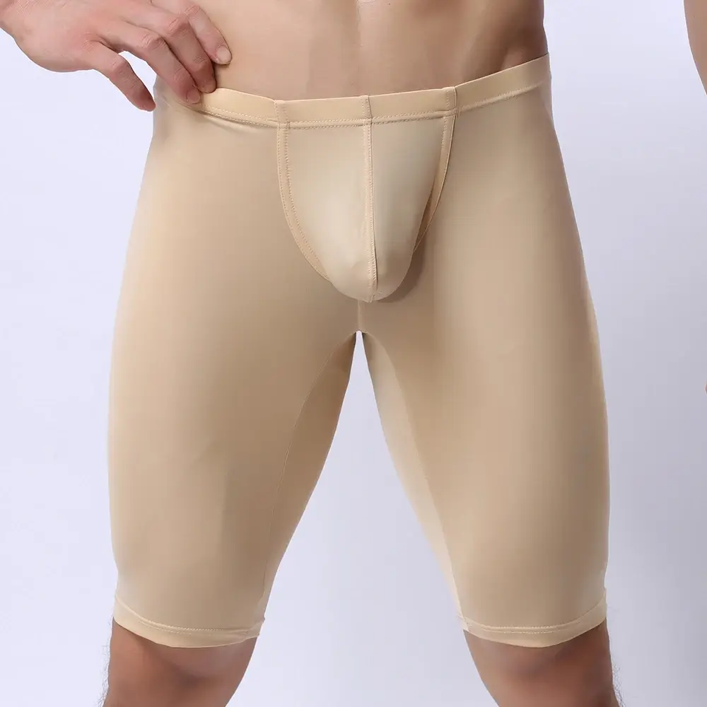 Ropa interior ultrafina para hombre, Bóxer transparente para esculpir, media longitud, sólido, bolsa convexa en U, ropa interior larga para hombre — image 8