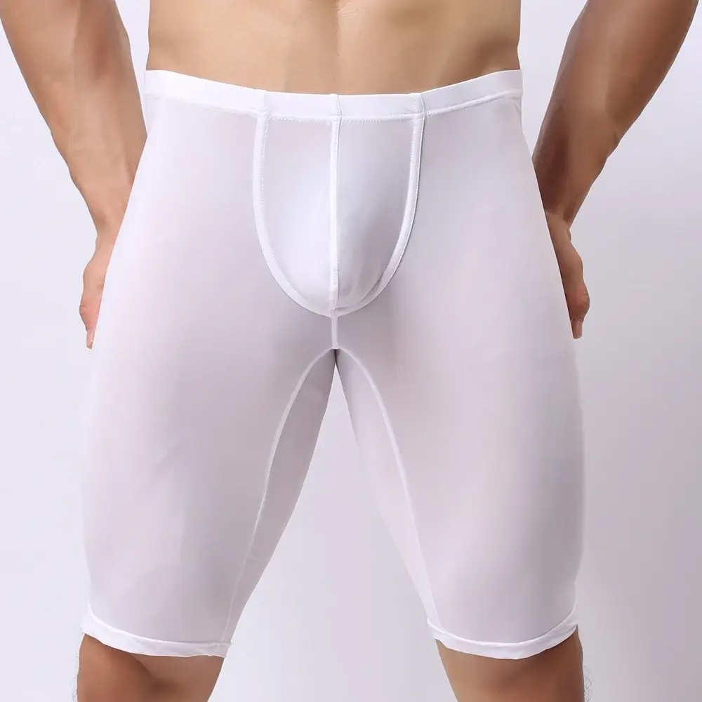 Ropa interior ultrafina para hombre, Bóxer transparente para esculpir, media longitud, sólido, bolsa convexa en U, ropa interior larga para hombre — image 7