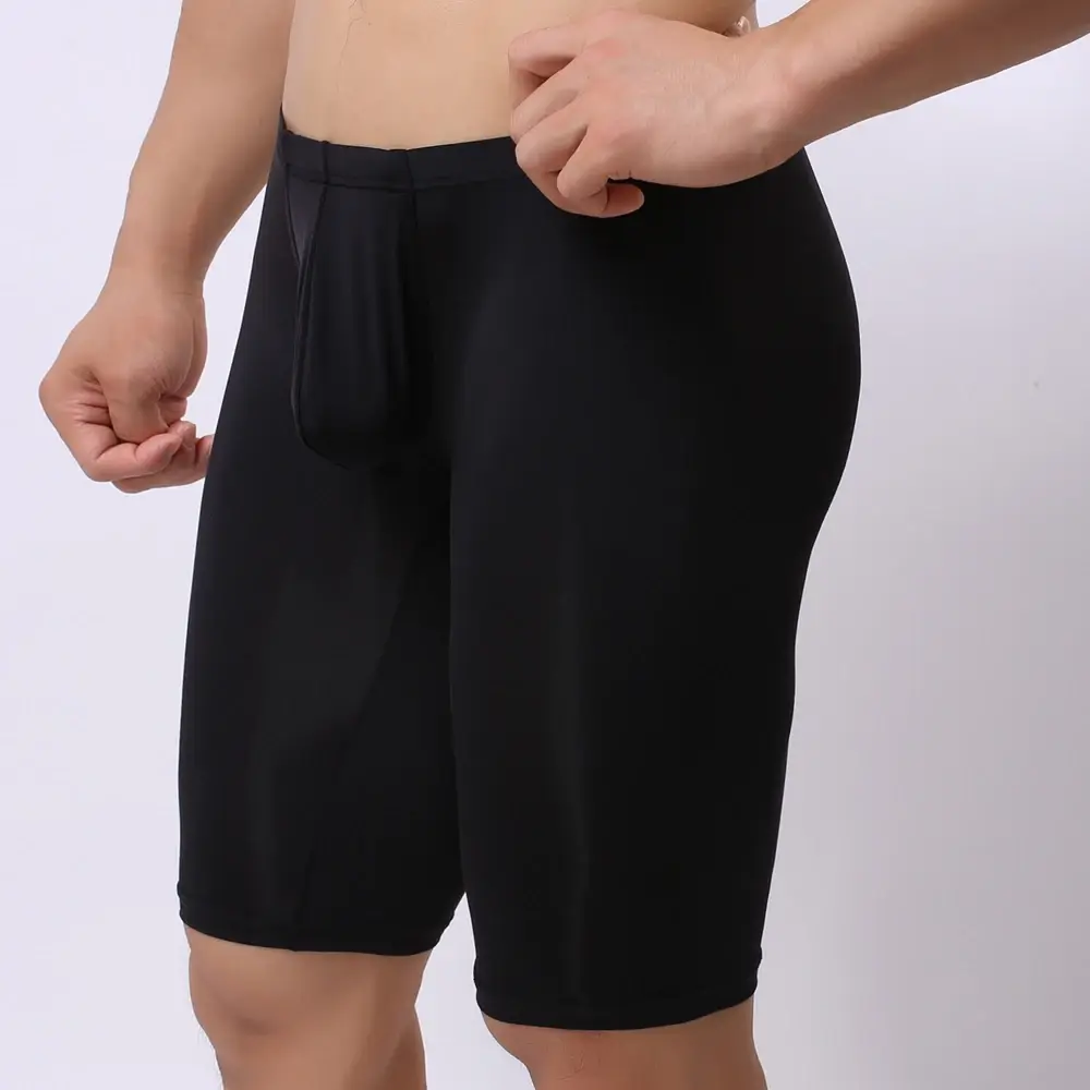 Ropa interior ultrafina para hombre, Bóxer transparente para esculpir, media longitud, sólido, bolsa convexa en U, ropa interior larga para hombre — image 4