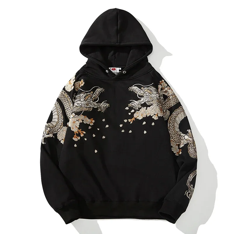 Makuluya Hoodies Yokosuka Black Dragon Phoenix Suzaku Pattern Embroidered Pullover Sakura — image 5