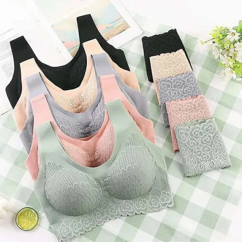 Comfortable Latex 4.0 Bra Women's Underwear Set Wireless With breast Pads Gather Bralette with panties Lingerie 2-pieces Suit — image 1