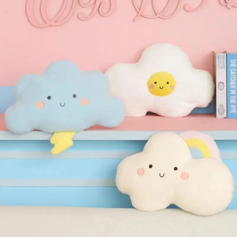 Cute Emotion Face Weather Pillow Stuffed Plush Thunder Dark Clouds Rainbow White Cloud Cushion Baby Bed Room Decor Home Decor — image 10
