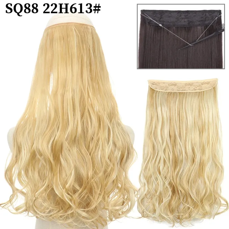 Synthetic Invisible Wire No Clip Wave Hair Extensions Long Hairpiece Black Brown Blonde For Women Fake Hair Piece — image 21
