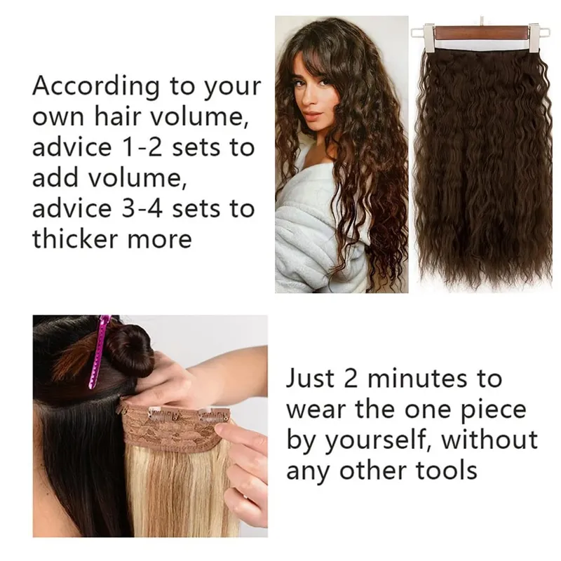 Synthetic One Piece 5clips Long Curly Clips in Hair Extension Hair Water Wave Blonde Black 24" For Women Hairpieces — image 10