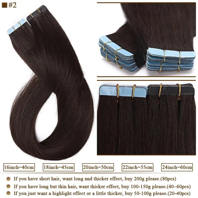 S-noilite Tape In Human Hair Extensions 2.5g/pc Straight Glue In Real Hair Extensions Human Hair Seamless Invisible Double Sides