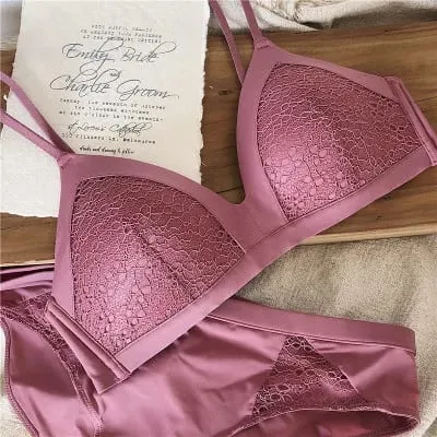 Sexet trådløs tynd bomuldsskål BH-sæt blonde mode BH og trusser sæt Undertøj uden sten Lingeri Dame bralette Briefs — image 5
