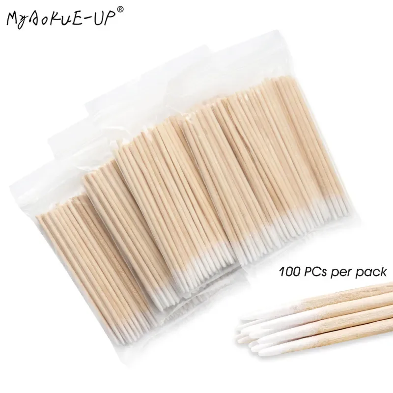 100 pcs Disposable Ultra-small Cotton Swab Lint Free Micro Brushes Wood Cotton Buds Swabs Eyelash Extension Glue Removing Tools