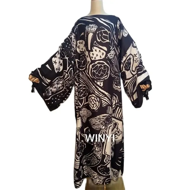 Cotton Robe Femme Hiver Платье Elegant Long Sleeve Мусульманские Комплекты Splicing Stripe Print Female Dresses Vestdios Abaya — image 37