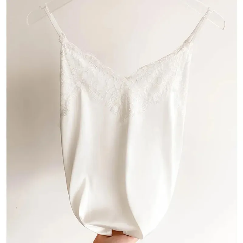 Sexy Lace Camisole Women Silk Spaghetti Strap Top Tank Ladies Summer Tops White Lace Camisole Basic Tank Tops Women Shirt 2021 — image 4