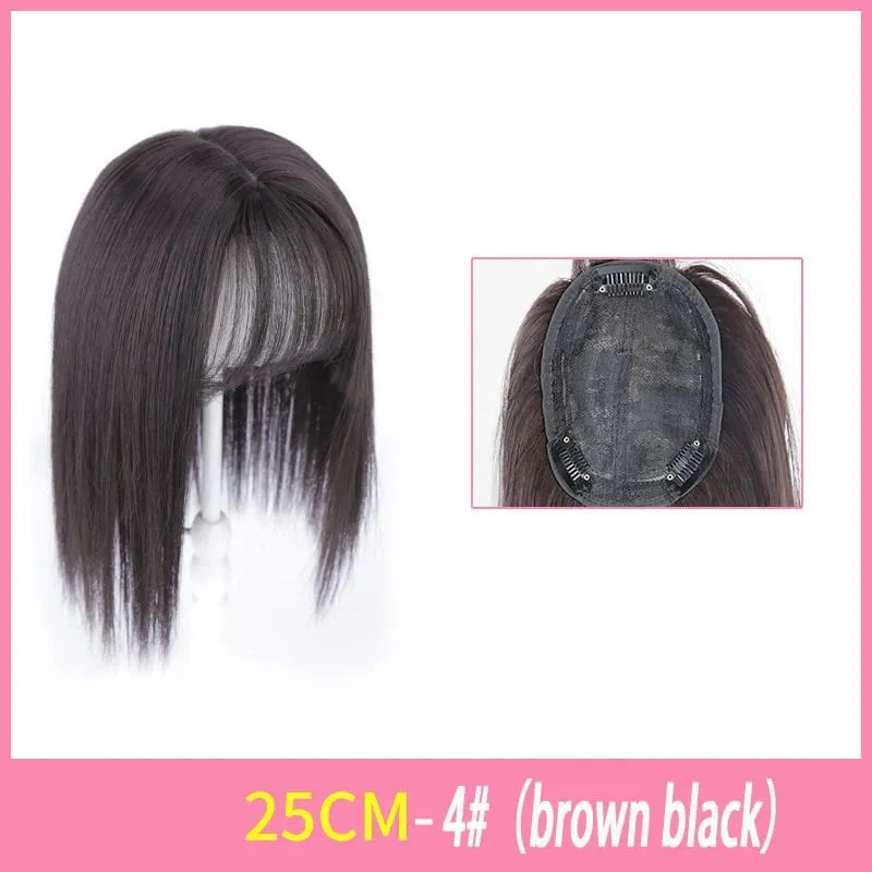 Long Straight Hair with Black Brown Hairpin Bangs High Temperature Fiber Hair Topper Clip In Hair Extensions 2styles — image 10