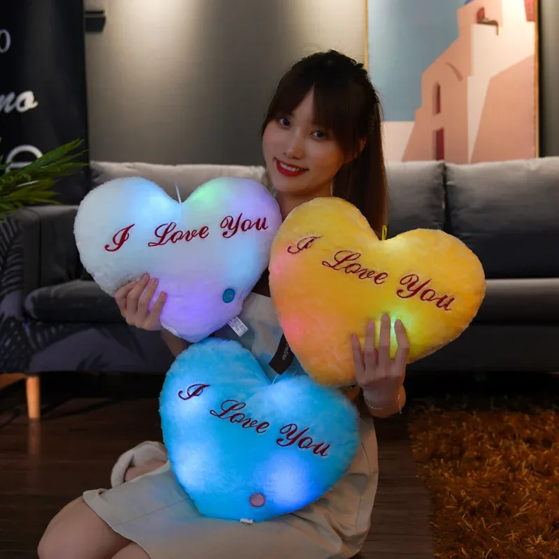 1pc 35CM Glowing Heart Shaped Plush Pillow Stuffed Decorate I LOVE U Colorful Luminous Toy Kids Companion Present Lovers Gift — image 6