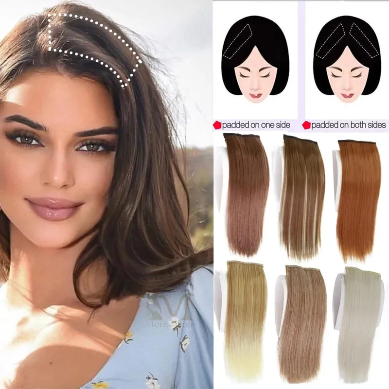 Synthetic Invisable Seamless Hair Pads Clip In One Piece 2Clips Increase hair volume Hair Extensions Top Side Cover Hairpiece — image 2
