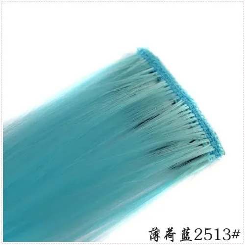 Long Straight Color Hair Piece Hair Extensions Clip In Highlight Rainbow Hair Streak Pink Synthetic Hair Strands on Clips