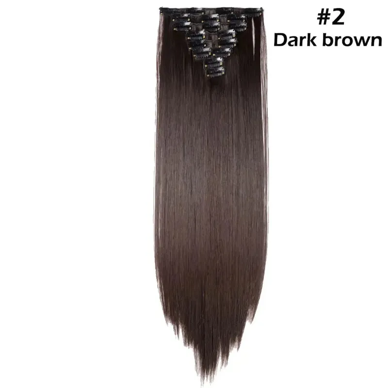 S-noilite Synthetic Pcs/set Long Straight Clip In On Hair Extensions Black Brown Red Pink Purple Fake Hairpieces For Women