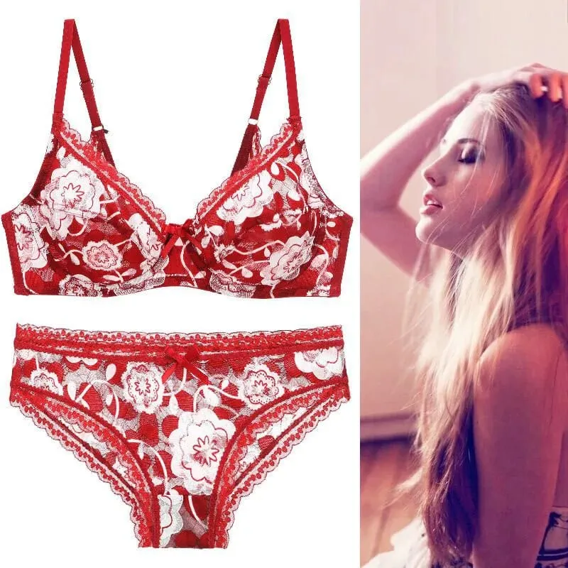 DaiNaFang New Sexy High Quality Women Ultra Thin Thick 75-95 BCDE Cup Bra Sets Lace Push Up Underwear Panties Plus Size Lingerie — image 4