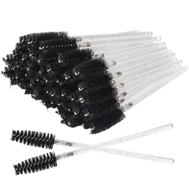 50 Pcs Cosmetic Eyelash Brush Eye Lash Makeup Brushes Disposable White Crystal Mascara Wands Brush Eyelash Extension Tools