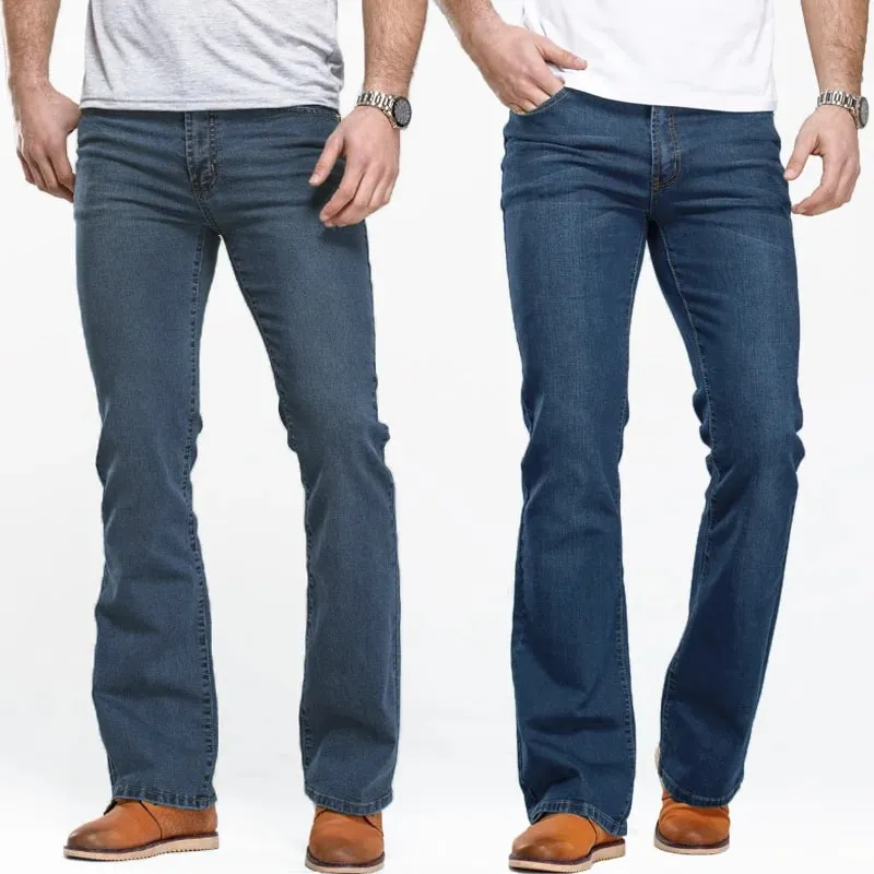 Mens Boot Cut Jeans Slightly Flared Slim Fit Blue Black Trousers Designer Classic Male Stretch Denim Pants — image 1