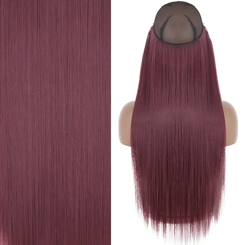 Synthetic No Clip Invisible Wire Hair Extensions Straight Black Blonde One Piece False Hairpiece Hair Extension — image 31