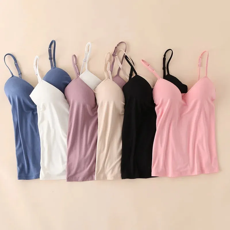 2024 Retro Vintage Basic&Casual Contracted wind Women Padded Bra Spaghetti Strap V Neck Vest Cami Tank Tops Shirt Blouse — image 2