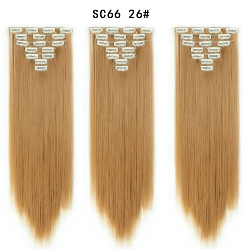 22palcové syntetické dlouhé rovné prodlužování vlasů s klipsem 16 klipů pro ženy falešné falešné vlasy ombre černá blond styling vlasů — image 62