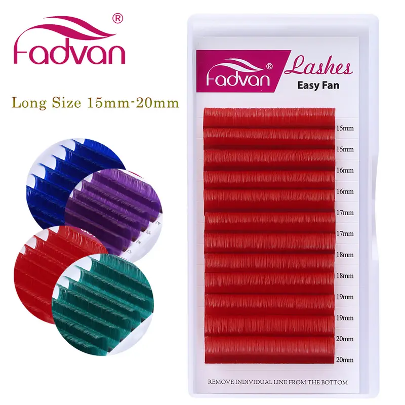 Fadvan ロング 15-20 ミリメートル簡単ファニングメイクまつげ混合 8-14 ミリメートル色つけまつげエクステンション緑/紫/赤/青カラーラッシュ — image 2