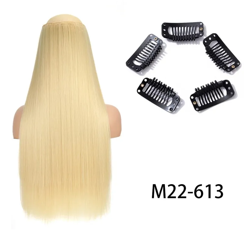 Synthetic Long Straight Clip In One Piece Hair Extension 5 Clips False Blonde Hair Brown Black Heat Resistant Fake Hair — image 25