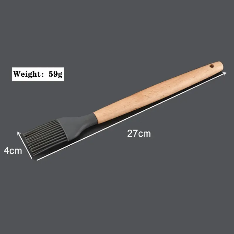 Silicone World Cooking Kitchenware Tool Silicone Utensils With Wooden Multifunction Handle Non-Stick Spatula Spoon Brush — image 18