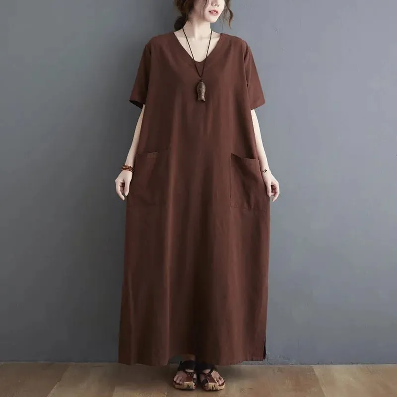 short sleeve oversized cotton linen vintage new in dresses for women casual loose long summer dress elegant clothes 2026 — image 6