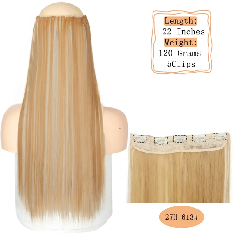 Synthetic 5 Clips Long Water Wave Clip In Hair Extensions Heat Resistant 22Inch One Piece Black Brown Hairpiece For Women — image 34