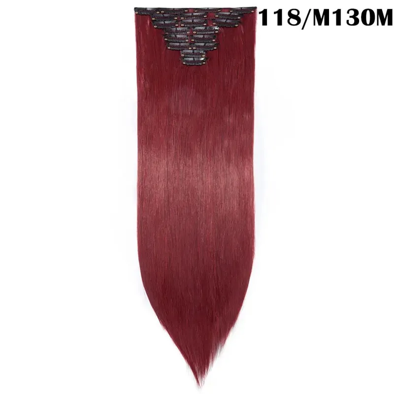S-noilite Synthetic Pcs/set Long Straight Clip In On Hair Extensions Black Brown Red Pink Purple Fake Hairpieces For Women