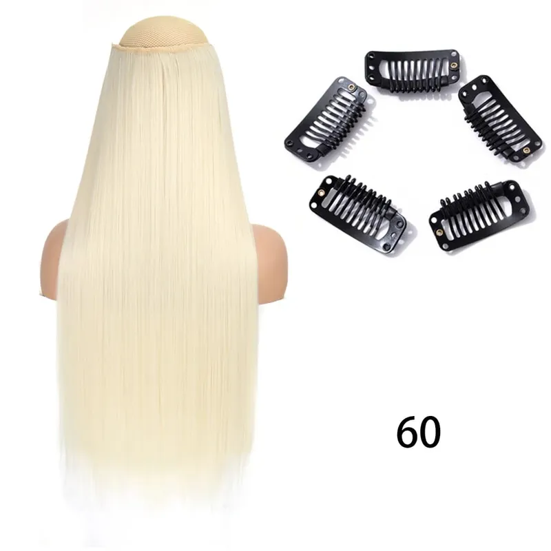 Synthetic Long Straight Clip In One Piece Hair Extension 5 Clips False Blonde Hair Brown Black Heat Resistant Fake Hair — image 19