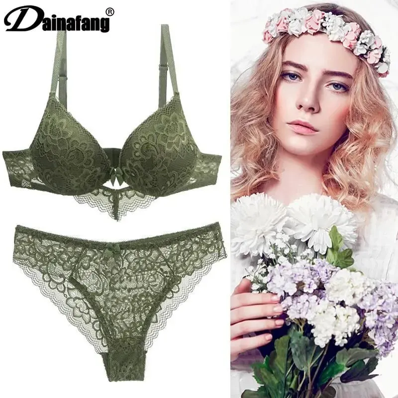 2022 New Lace Drill Bras Set Women Plus Size Push Up Underwear 34/75 36/80 38/85 40/90 42/95 ABCD Cup For Female Lingerie — image 3