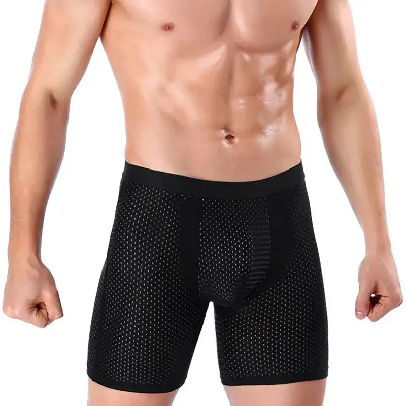 Boxers Briefs Man Ice Silk Shorts Underpants Male Large Size Men's Mesh Panties Breathable Long Boxer For Men Underwear