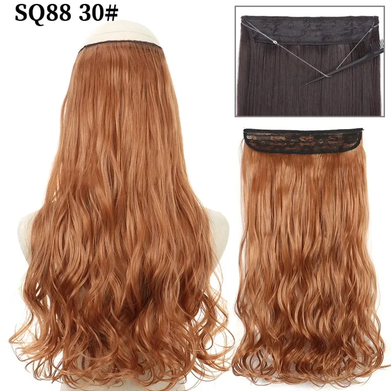 Synthetic Invisible Wire No Clip Wave Hair Extensions Long Hairpiece Black Brown Blonde For Women Fake Hair Piece — image 25