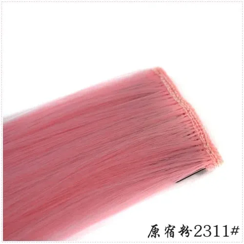 Long Straight Color Hair Piece Hair Extensions Clip In Highlight Rainbow Hair Streak Pink Synthetic Hair Strands on Clips