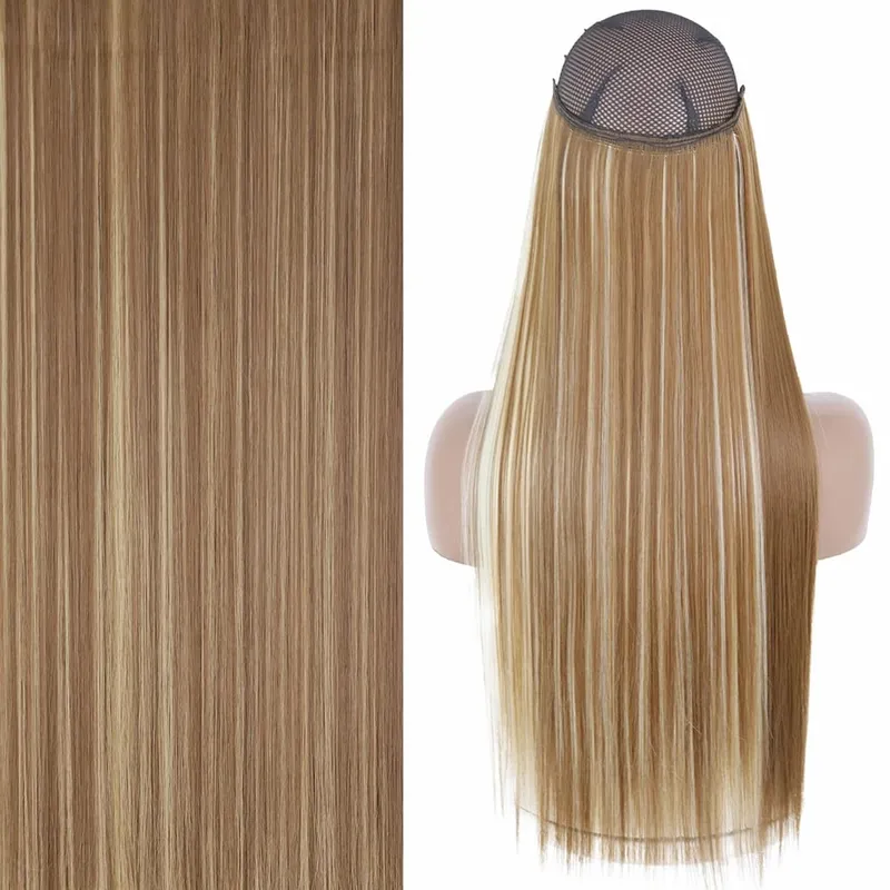 Synthetic No Clip Invisible Wire Hair Extensions Straight Black Blonde One Piece False Hairpiece Hair Extension — image 15