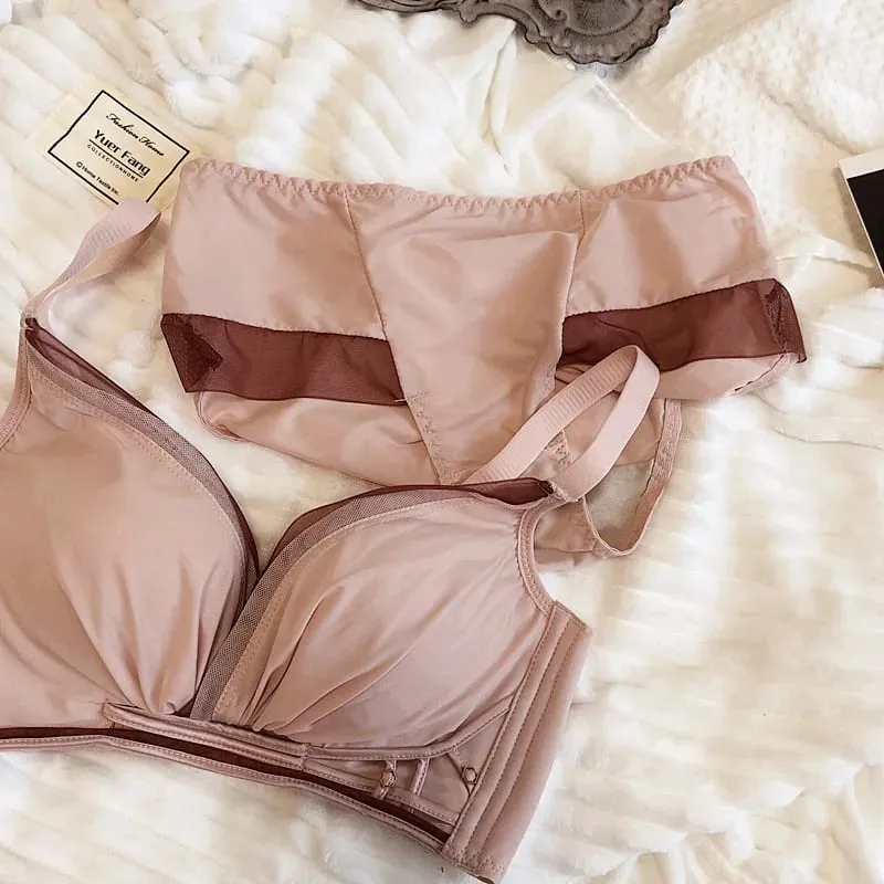 75-90 BC Cup Women Bra And Panties Set Seamless Underwear Chiffon Smooth Contrast Color Female Wire Free Push Up Sexy Lingerie — image 10