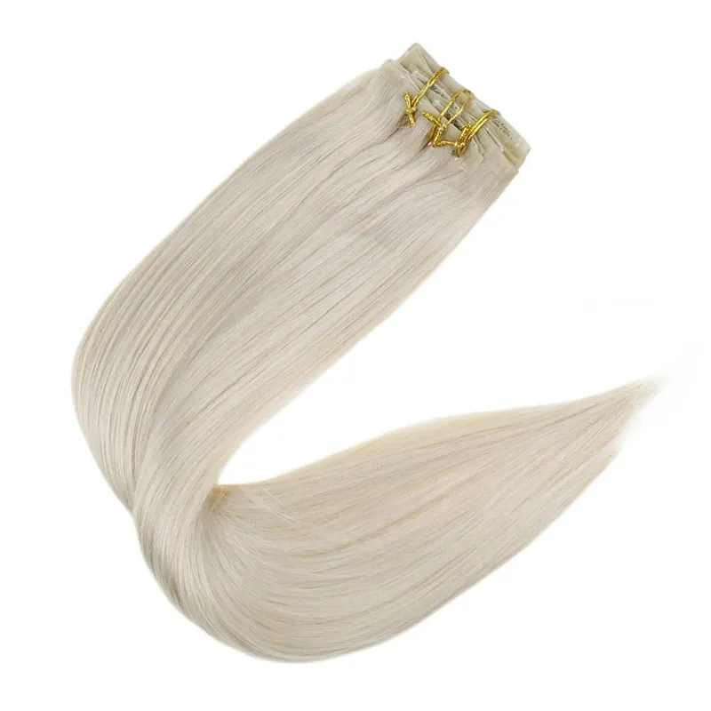 Full Shine Seamless Invisible Clip In Extensions Human Hair 8 Pcs 120g Remy Balayage Blonde Color