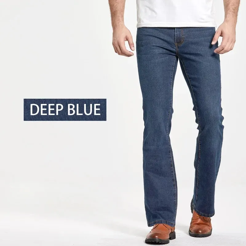 Mens Boot Cut Jeans Slightly Flared Slim Fit Blue Black Trousers Designer Classic Male Stretch Denim Pants — image 2