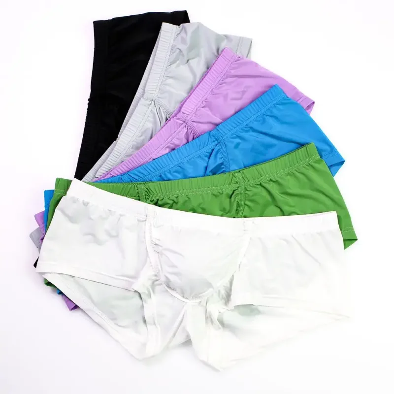 Sexy Men Underwear Boxers Solid Thin Ice Silk Panties Man Breathable Low Waist U Convex Pouch Underpants Male Cueca Calzoncillo — image 7