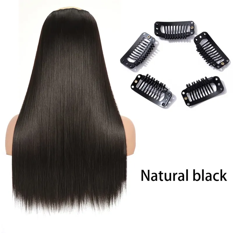 Synthetic Long Straight Clip In One Piece Hair Extension 5 Clips False Blonde Hair Brown Black Heat Resistant Fake Hair — image 9