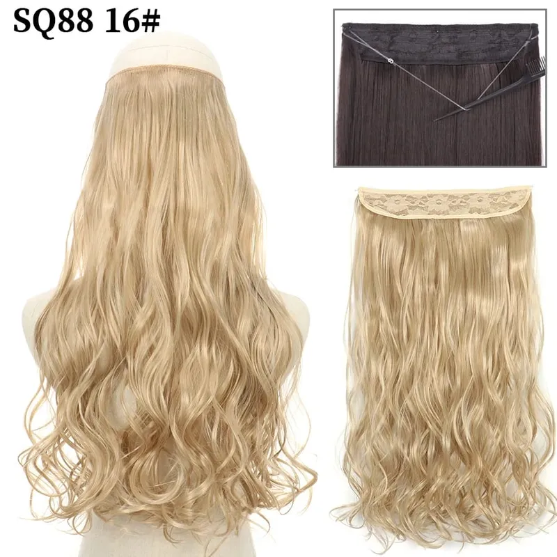 Synthetic Invisible Wire No Clip Wave Hair Extensions Long Hairpiece Black Brown Blonde For Women Fake Hair Piece — image 18