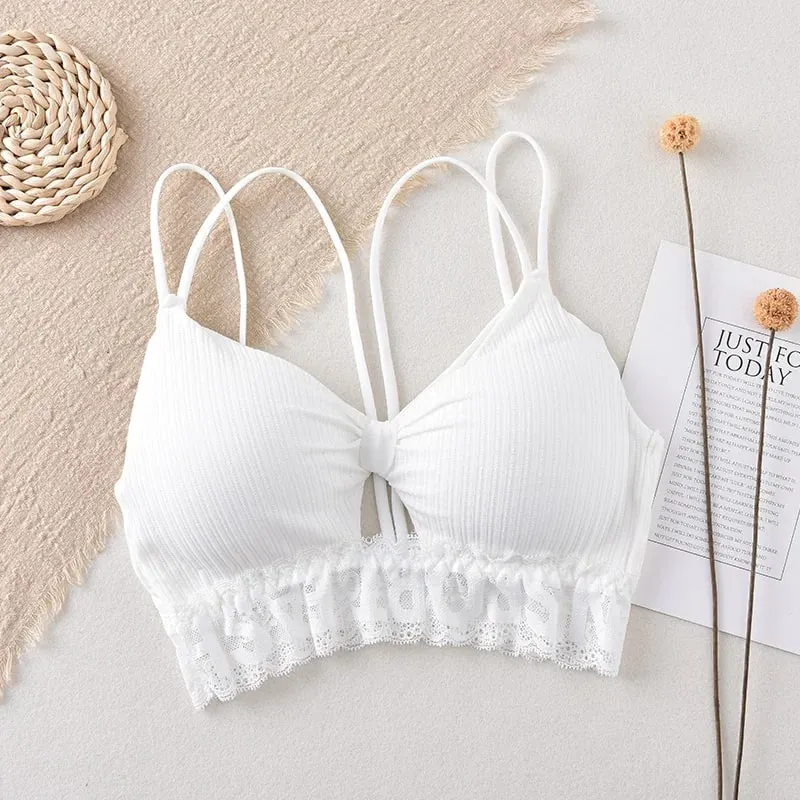 U Back Tank Top Women Crop Top Wireless Underwear Backless Double Straps Bra Sexy Lingerie Solid Color Padded Camisole — image 15