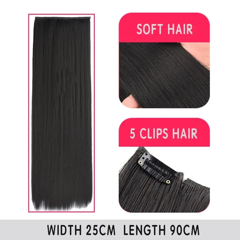 Synthetic Long Straight Clip In Hair Extensions False Hair Straight Black Hairpiece For Women Heat Resistant Fiber — image 28
