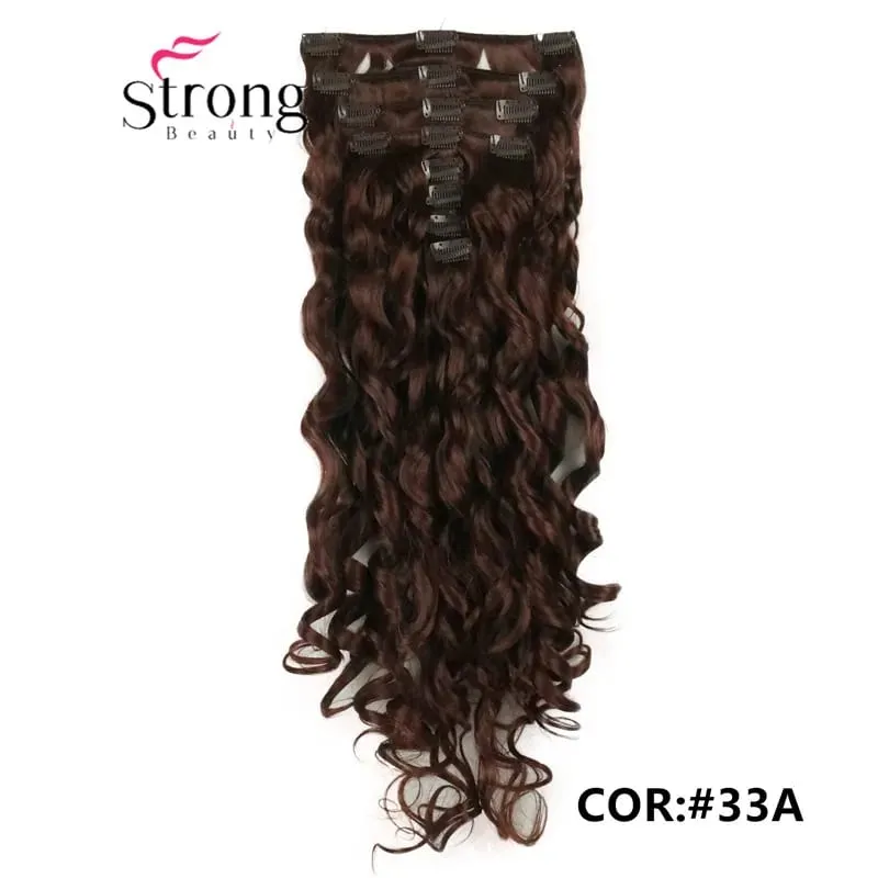 StrongBeauty 20" Wavy Full Head Synthetic Heat Resistance Hair Extensions Clip on in Hairpieces 8pcs 260g