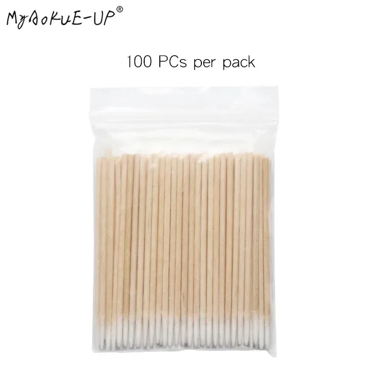 100 pcs Disposable Ultra-small Cotton Swab Lint Free Micro Brushes Wood Cotton Buds Swabs Eyelash Extension Glue Removing Tools