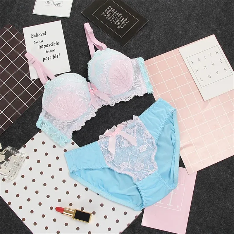New Style Lace AB Cup Bra Sets Thin Bra And Panties Flower High Quality Push Up Underwear Suit Plus Size Lingerie Set — image 1