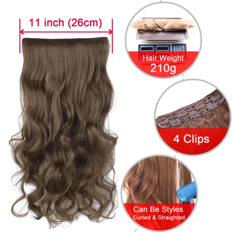 DinDong Clips In Hair Extensions 32Inch Synthetic Wavy 210G Premium Heat Resistant Hair 613# Blonde Brown 19 Colors Available — image 4